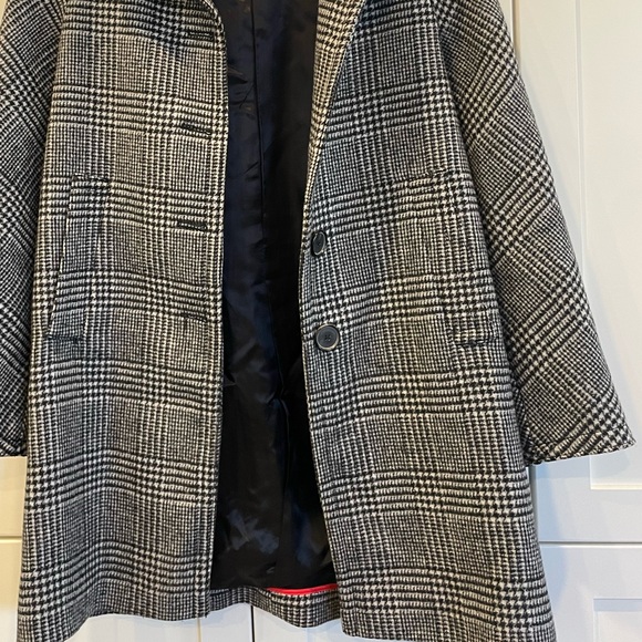 ZARA BLACK/WHITE WOOL MIX CHECK COAT REMOVABLE COLLAR XS - Picture 2 of 7